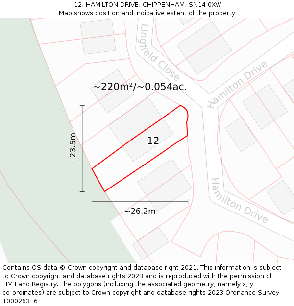 12, HAMILTON DRIVE, CHIPPENHAM, SN14 0XW: Plot and title map