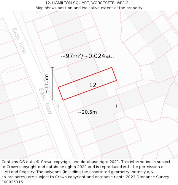 12, HAMILTON SQUARE, WORCESTER, WR1 3HL: Plot and title map
