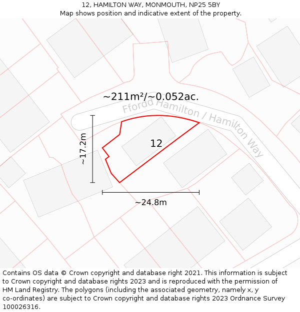 12, HAMILTON WAY, MONMOUTH, NP25 5BY: Plot and title map