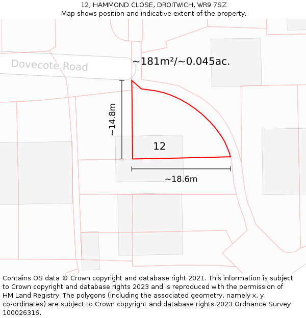 12, HAMMOND CLOSE, DROITWICH, WR9 7SZ: Plot and title map