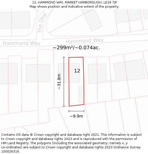 12, HAMMOND WAY, MARKET HARBOROUGH, LE16 7JP: Plot and title map