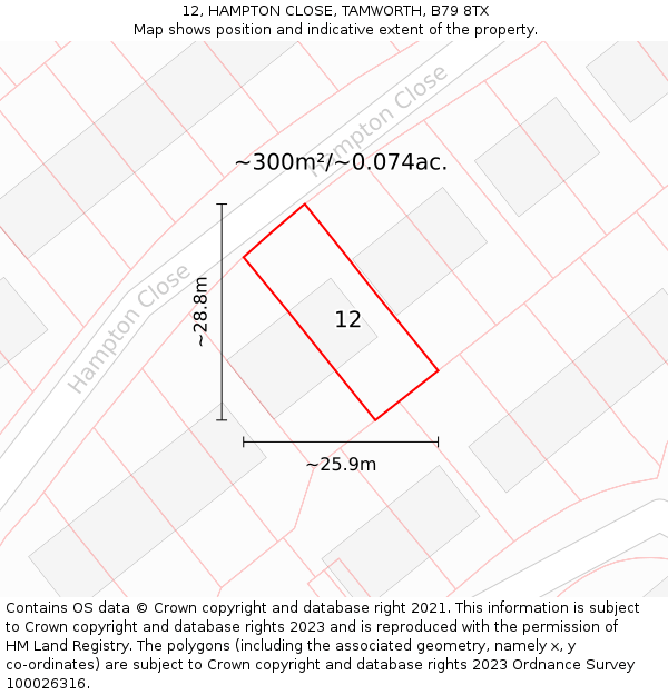 12, HAMPTON CLOSE, TAMWORTH, B79 8TX: Plot and title map