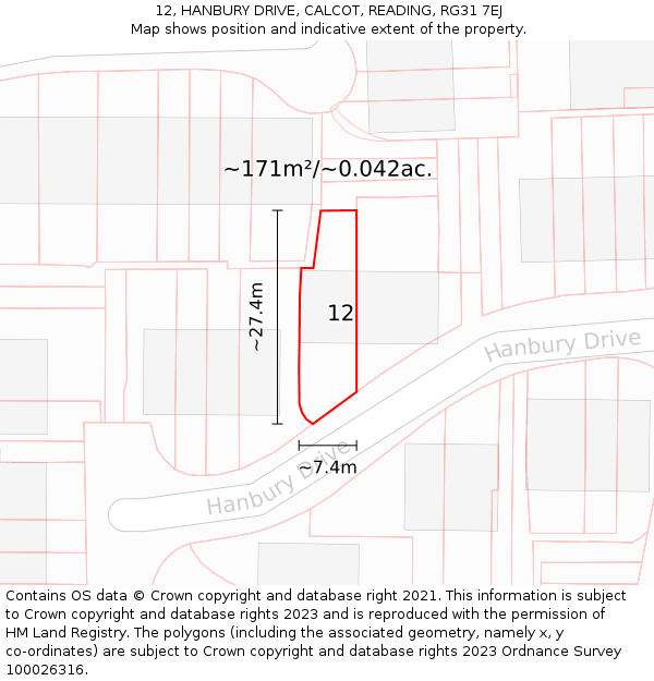 12, HANBURY DRIVE, CALCOT, READING, RG31 7EJ: Plot and title map