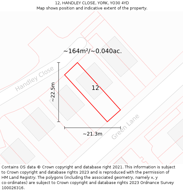 12, HANDLEY CLOSE, YORK, YO30 4YD: Plot and title map