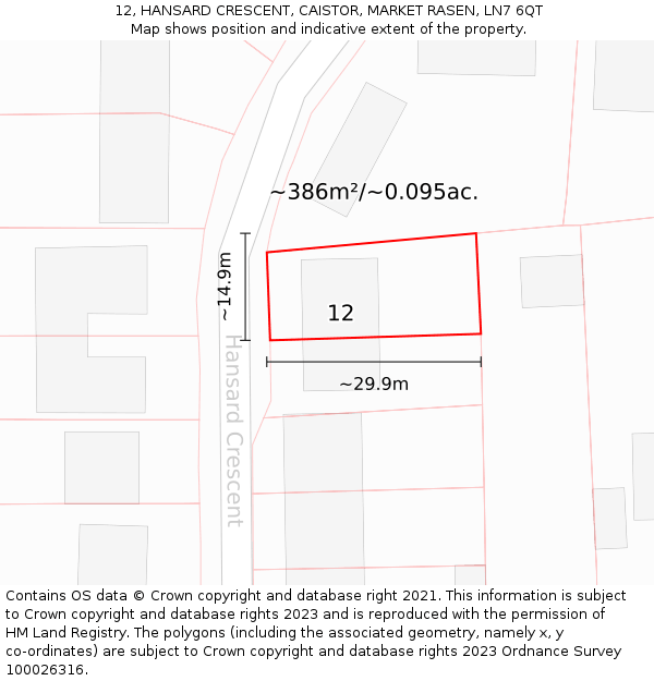 12, HANSARD CRESCENT, CAISTOR, MARKET RASEN, LN7 6QT: Plot and title map