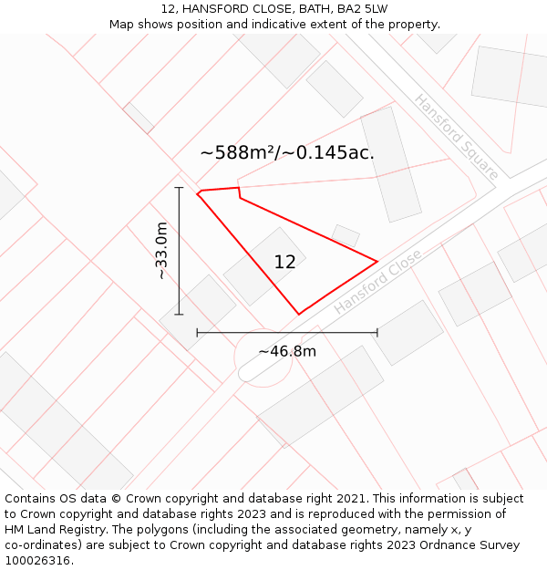 12, HANSFORD CLOSE, BATH, BA2 5LW: Plot and title map
