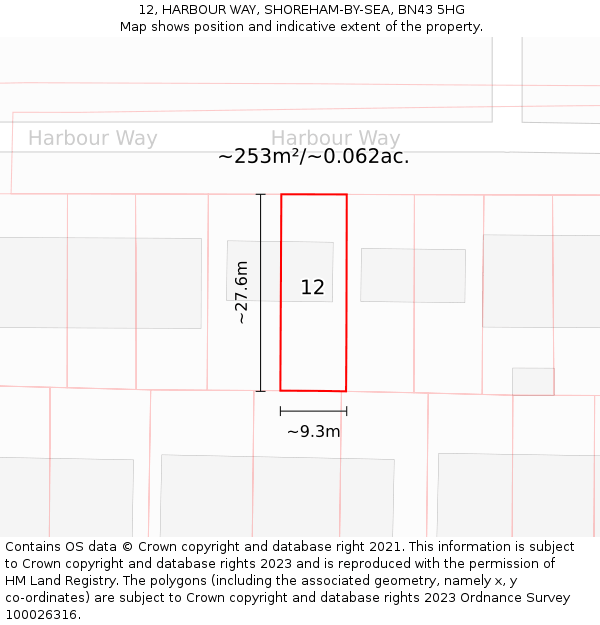 12, HARBOUR WAY, SHOREHAM-BY-SEA, BN43 5HG: Plot and title map