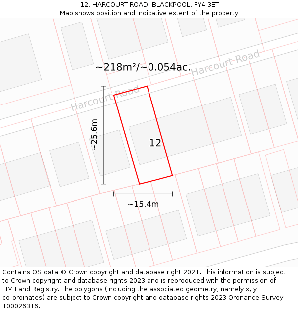 12, HARCOURT ROAD, BLACKPOOL, FY4 3ET: Plot and title map