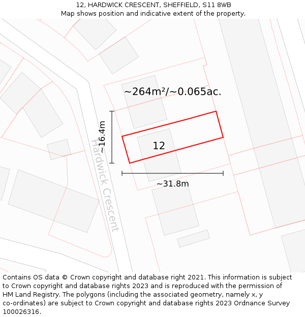 12, HARDWICK CRESCENT, SHEFFIELD, S11 8WB: Plot and title map