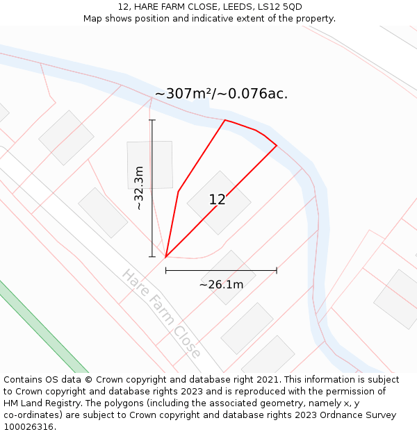 12, HARE FARM CLOSE, LEEDS, LS12 5QD: Plot and title map
