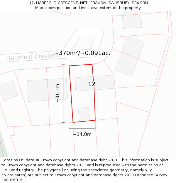 12, HAREFIELD CRESCENT, NETHERAVON, SALISBURY, SP4 9RN: Plot and title map