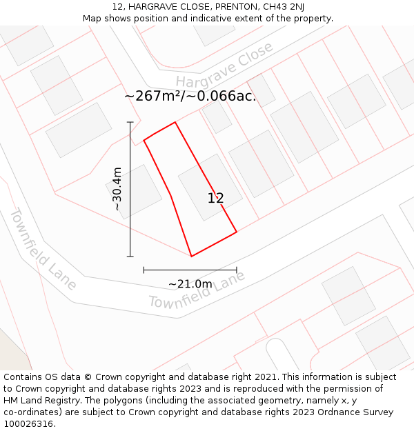 12, HARGRAVE CLOSE, PRENTON, CH43 2NJ: Plot and title map