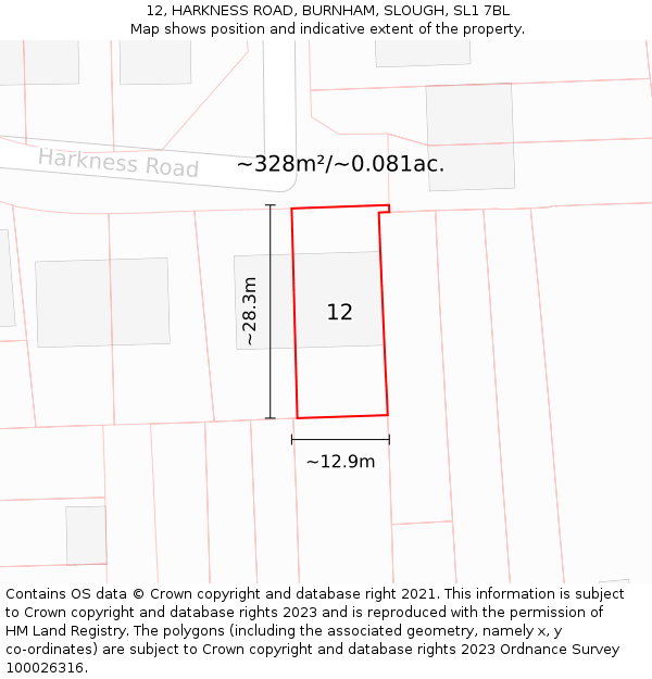 12, HARKNESS ROAD, BURNHAM, SLOUGH, SL1 7BL: Plot and title map