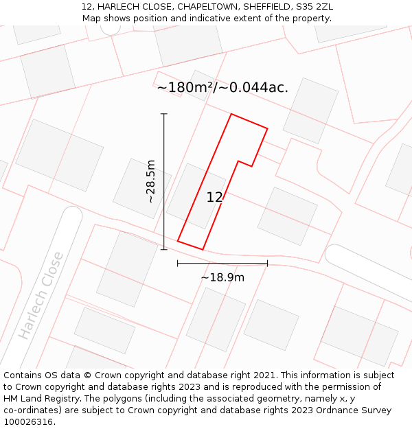 12, HARLECH CLOSE, CHAPELTOWN, SHEFFIELD, S35 2ZL: Plot and title map