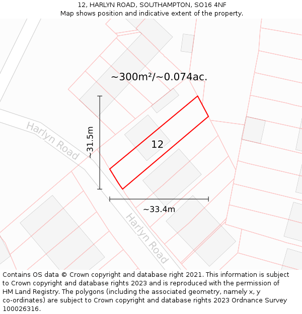 12, HARLYN ROAD, SOUTHAMPTON, SO16 4NF: Plot and title map
