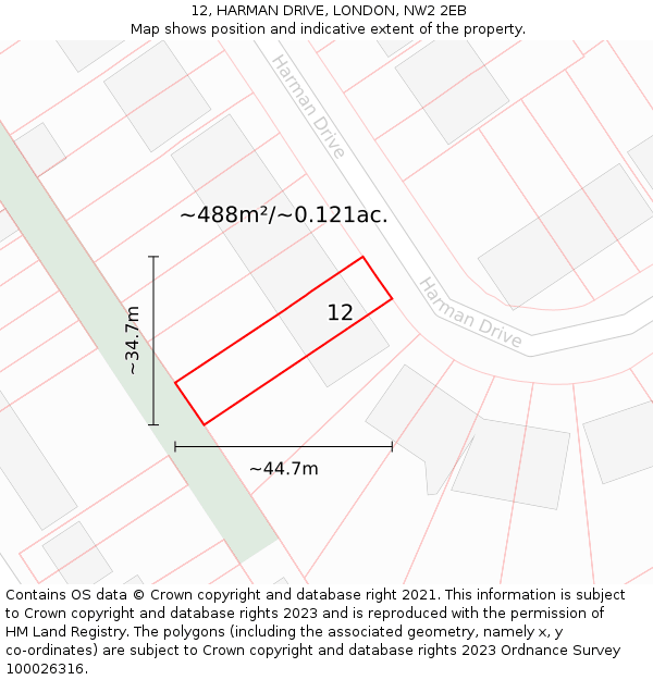 12, HARMAN DRIVE, LONDON, NW2 2EB: Plot and title map