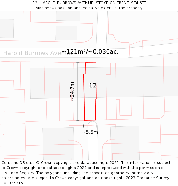 12, HAROLD BURROWS AVENUE, STOKE-ON-TRENT, ST4 6FE: Plot and title map