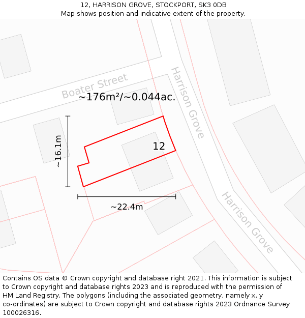 12, HARRISON GROVE, STOCKPORT, SK3 0DB: Plot and title map