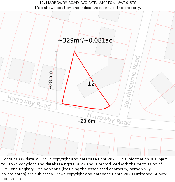 12, HARROWBY ROAD, WOLVERHAMPTON, WV10 6ES: Plot and title map