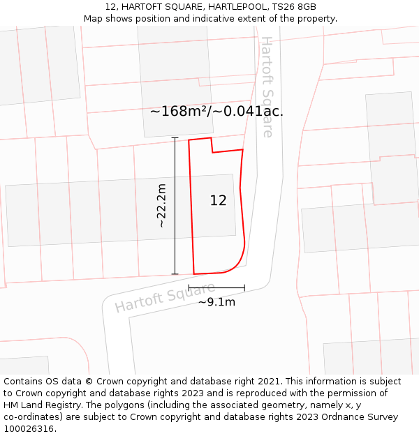 12, HARTOFT SQUARE, HARTLEPOOL, TS26 8GB: Plot and title map