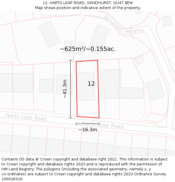 12, HARTS LEAP ROAD, SANDHURST, GU47 8EW: Plot and title map