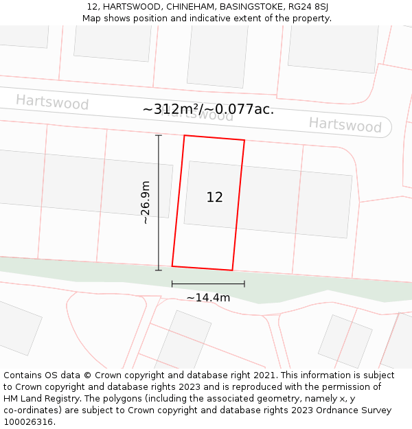 12, HARTSWOOD, CHINEHAM, BASINGSTOKE, RG24 8SJ: Plot and title map