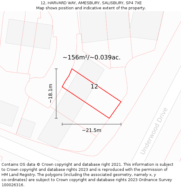 12, HARVARD WAY, AMESBURY, SALISBURY, SP4 7XE: Plot and title map