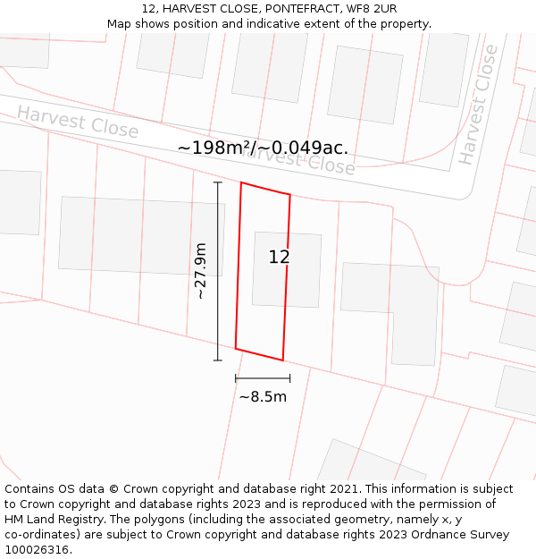 12, HARVEST CLOSE, PONTEFRACT, WF8 2UR: Plot and title map
