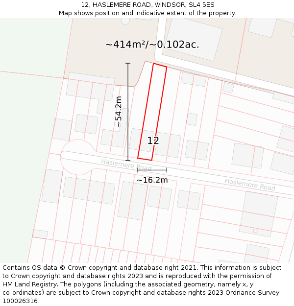 12, HASLEMERE ROAD, WINDSOR, SL4 5ES: Plot and title map