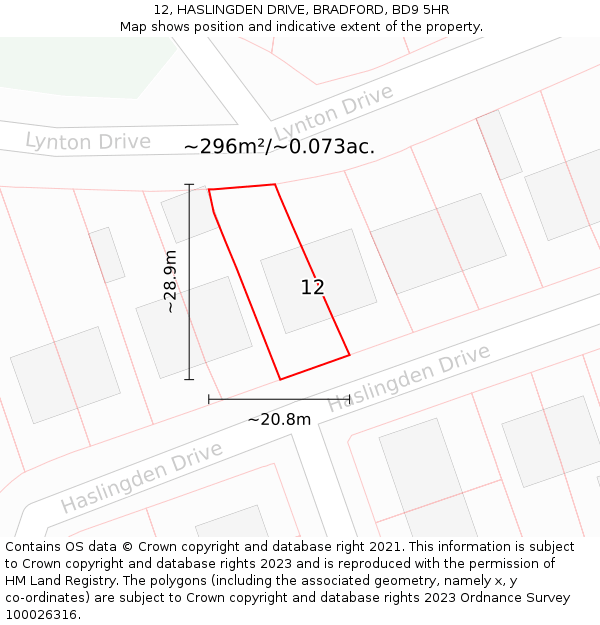 12, HASLINGDEN DRIVE, BRADFORD, BD9 5HR: Plot and title map