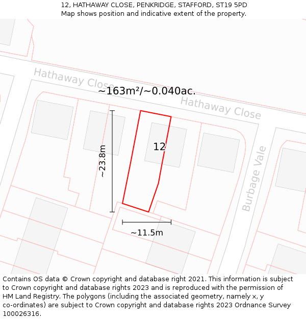 12, HATHAWAY CLOSE, PENKRIDGE, STAFFORD, ST19 5PD: Plot and title map
