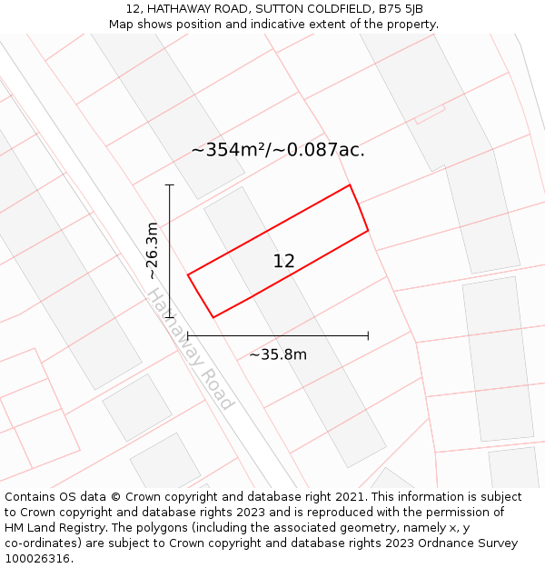 12, HATHAWAY ROAD, SUTTON COLDFIELD, B75 5JB: Plot and title map