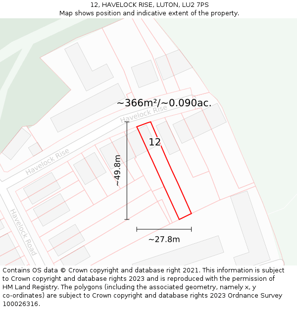 12, HAVELOCK RISE, LUTON, LU2 7PS: Plot and title map