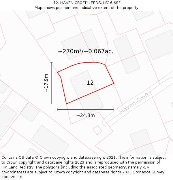 12, HAVEN CROFT, LEEDS, LS16 6SF: Plot and title map