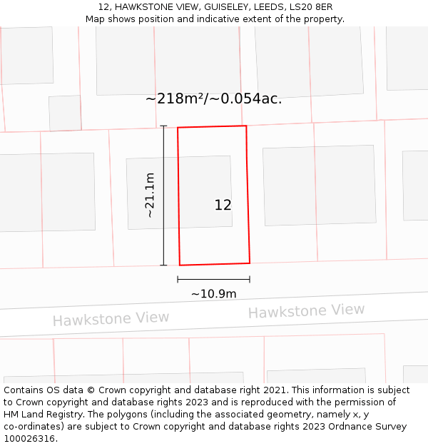 12, HAWKSTONE VIEW, GUISELEY, LEEDS, LS20 8ER: Plot and title map