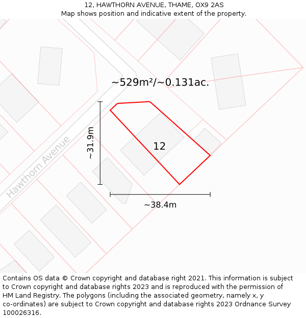 12, HAWTHORN AVENUE, THAME, OX9 2AS: Plot and title map