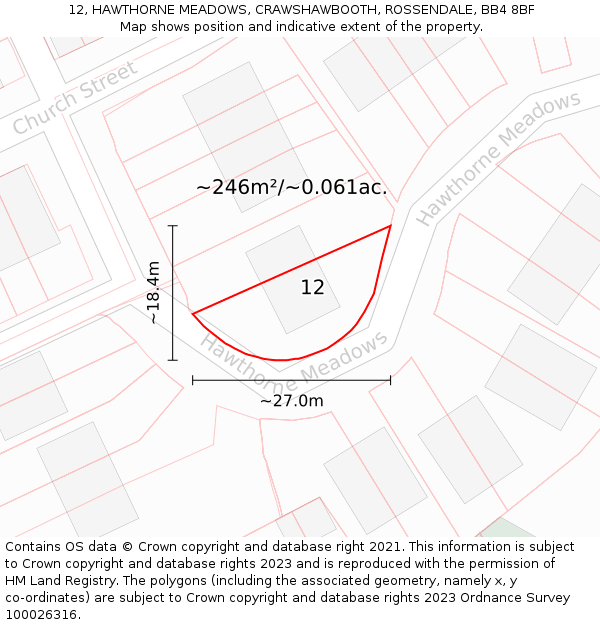 12, HAWTHORNE MEADOWS, CRAWSHAWBOOTH, ROSSENDALE, BB4 8BF: Plot and title map