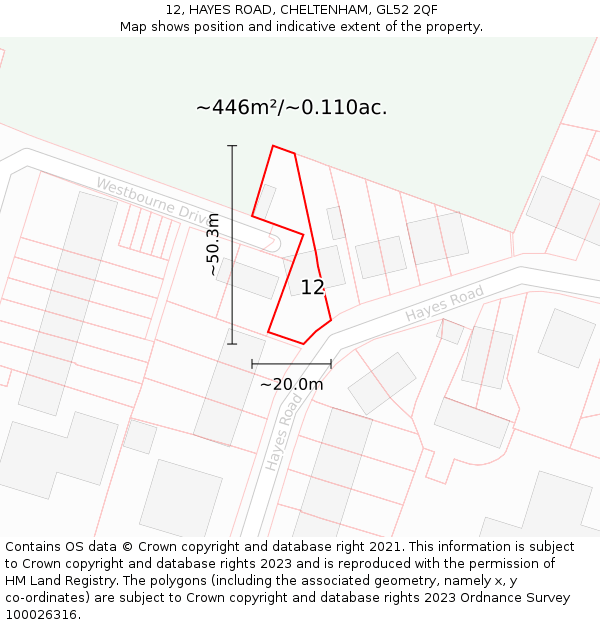 12, HAYES ROAD, CHELTENHAM, GL52 2QF: Plot and title map