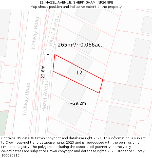 12, HAZEL AVENUE, SHERINGHAM, NR26 8PB: Plot and title map