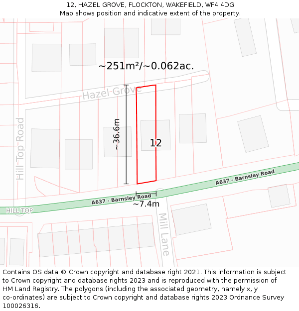 12, HAZEL GROVE, FLOCKTON, WAKEFIELD, WF4 4DG: Plot and title map