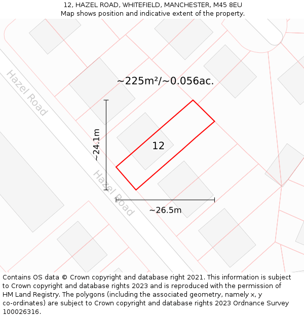 12, HAZEL ROAD, WHITEFIELD, MANCHESTER, M45 8EU: Plot and title map