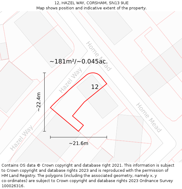 12, HAZEL WAY, CORSHAM, SN13 9UE: Plot and title map