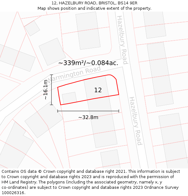12, HAZELBURY ROAD, BRISTOL, BS14 9ER: Plot and title map