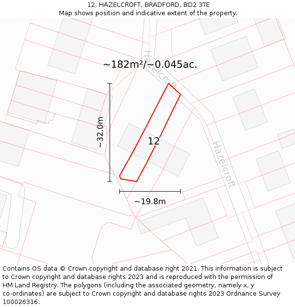 12, HAZELCROFT, BRADFORD, BD2 3TE: Plot and title map