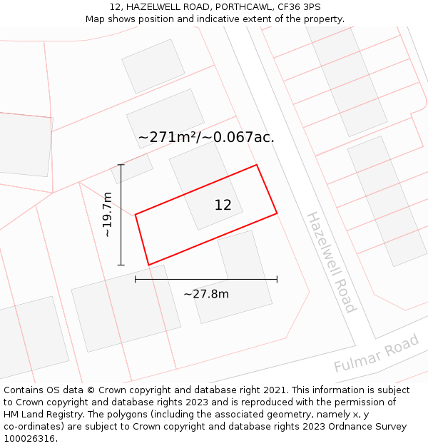 12, HAZELWELL ROAD, PORTHCAWL, CF36 3PS: Plot and title map