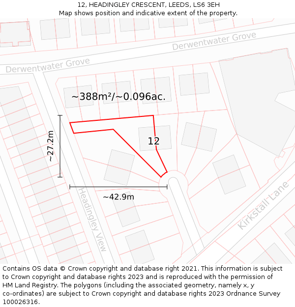 12, HEADINGLEY CRESCENT, LEEDS, LS6 3EH: Plot and title map