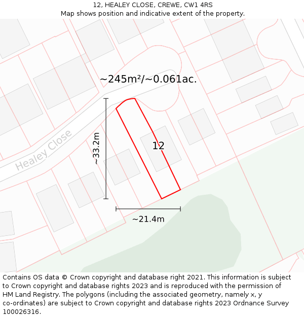 12, HEALEY CLOSE, CREWE, CW1 4RS: Plot and title map