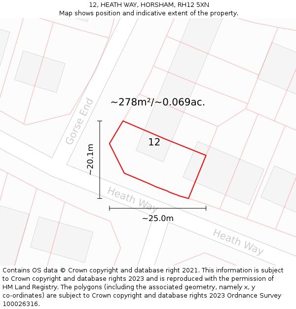 12, HEATH WAY, HORSHAM, RH12 5XN: Plot and title map