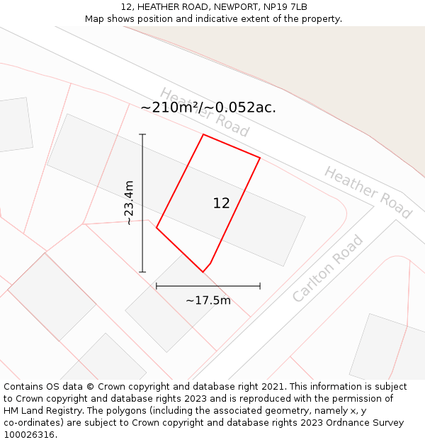 12, HEATHER ROAD, NEWPORT, NP19 7LB: Plot and title map