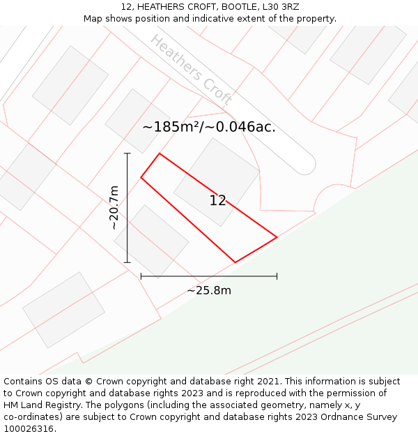 12, HEATHERS CROFT, BOOTLE, L30 3RZ: Plot and title map